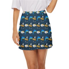 Dolphins Bees Pattern Mini Front Wrap Skirt