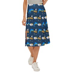 Dolphins Bees Pattern Midi Panel Skirt