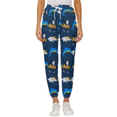 Dolphins Bees Pattern Cropped Drawstring Pants by Sparkle