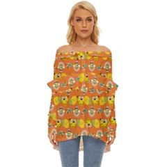 Minionspattern Off Shoulder Chiffon Pocket Shirt