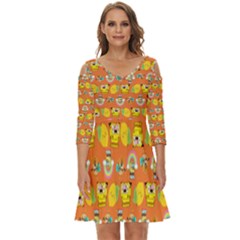 Minionspattern Shoulder Cut Out Zip Up Dress