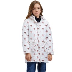 Weird Fantasy Bird Drawing Motif Pattern Kid s Hooded Longline Puffer Jacket by dflcprintsclothing