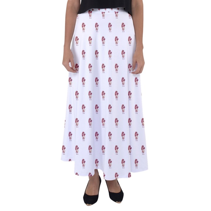 Weird Fantasy Bird Drawing Motif Pattern Flared Maxi Skirt