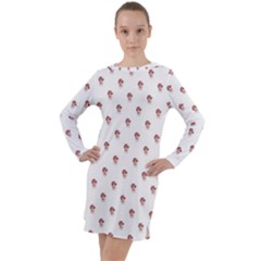 Weird Fantasy Bird Drawing Motif Pattern Long Sleeve Hoodie Dress by dflcprintsclothing