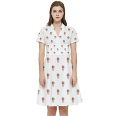 Weird Fantasy Bird Drawing Motif Pattern Short Sleeve Waist Detail Dress