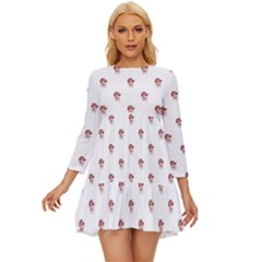 Weird Fantasy Bird Drawing Motif Pattern Long Sleeve Babydoll Dress