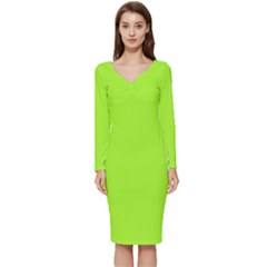 Green Yellow Long Sleeve V-neck Bodycon Dress 