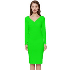 Lime Long Sleeve V-neck Bodycon Dress 