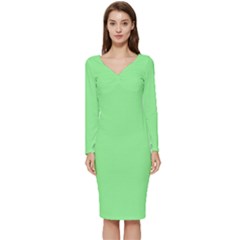 Pale Green Long Sleeve V-neck Bodycon Dress 