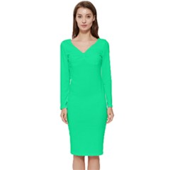 Medium Spring Green Long Sleeve V-neck Bodycon Dress  by retrotoomoderndesigns