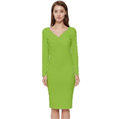 Yellow Green Long Sleeve V-neck Bodycon Dress 