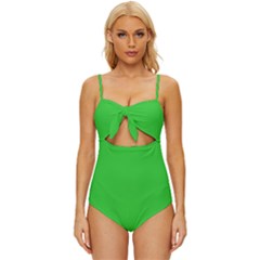 Lime Green Knot Front One-piece Swimsuit by retrotoomoderndesigns