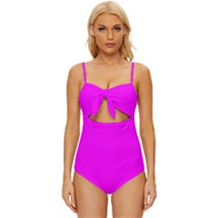 Fuchsia Knot Front One-piece Swimsuit