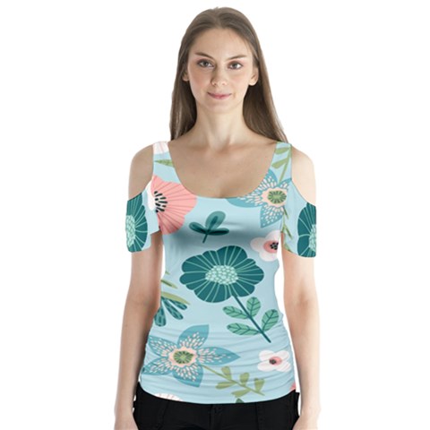 Flower Butterfly Sleeve Cutout Tee  by zappwaits