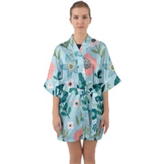 Flower Half Sleeve Satin Kimono  by zappwaits