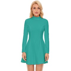 Light Sea Green Long Sleeve Velour Longline Dress