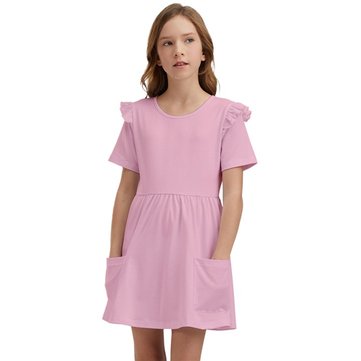 Pink Kids  Frilly Sleeves Pocket Dress