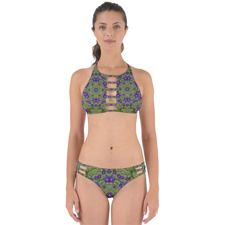 Retro And Tropical Paradise Artwork Perfectly Cut Out Bikini Set