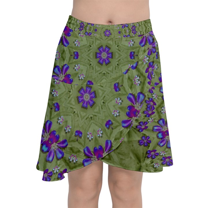 Retro And Tropical Paradise Artwork Chiffon Wrap Front Skirt