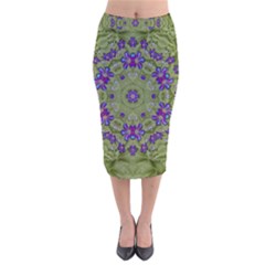 Retro And Tropical Paradise Artwork Velvet Midi Pencil Skirt by pepitasart