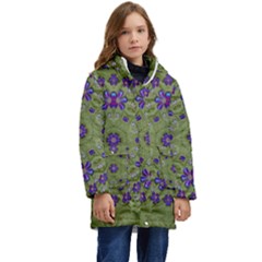 Retro And Tropical Paradise Artwork Kid s Hooded Longline Puffer Jacket by pepitasart