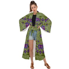 Retro And Tropical Paradise Artwork Maxi Kimono by pepitasart