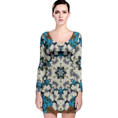 Paradise Flowers And Candle Light Long Sleeve Velvet Bodycon Dress by pepitasart