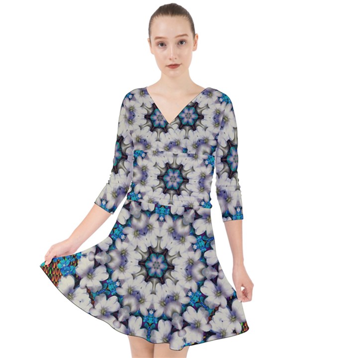 Paradise Flowers And Candle Light Quarter Sleeve Front Wrap Dress