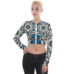 Paradise Flowers And Candle Light Long Sleeve Cropped Velvet Jacket by pepitasart