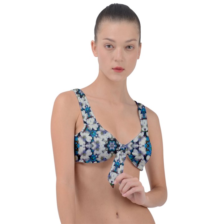 Paradise Flowers And Candle Light Front Tie Bikini Top