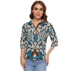 Paradise Flowers And Candle Light Women s Quarter Sleeve Pocket Shirt