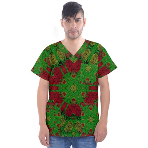 Peacock Lace So Tropical Men s V-neck Scrub Top by pepitasart