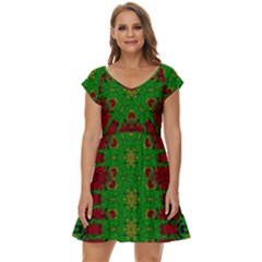 Peacock Lace So Tropical Short Sleeve Tiered Mini Dress by pepitasart