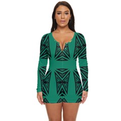 Abstract Pattern Geometric Backgrounds   Long Sleeve Boyleg Swimsuit