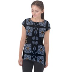 Abstract Pattern Geometric Backgrounds   Cap Sleeve High Low Top by Eskimos