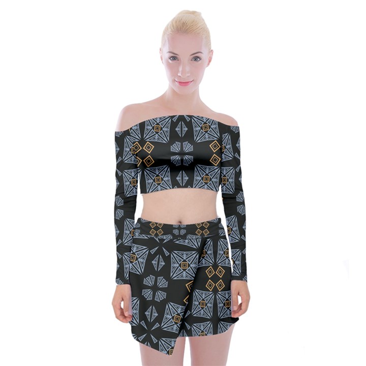 Abstract pattern geometric backgrounds   Off Shoulder Top with Mini Skirt Set