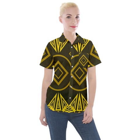 Abstract Pattern Geometric Backgrounds   Women s Short Sleeve Pocket Shirt by Eskimos