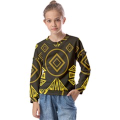 Abstract Pattern Geometric Backgrounds   Kids  Long Sleeve Tee With Frill 