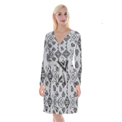 Abstract Pattern Geometric Backgrounds   Long Sleeve Velvet Front Wrap Dress by Eskimos