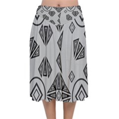 Abstract Pattern Geometric Backgrounds   Velvet Flared Midi Skirt by Eskimos