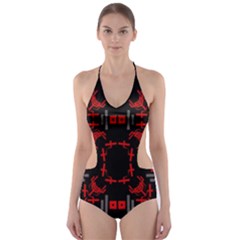 Abstract Pattern Geometric Backgrounds   Cut-out One Piece Swimsuit by Eskimos