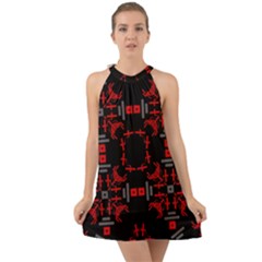 Abstract Pattern Geometric Backgrounds   Halter Tie Back Chiffon Dress by Eskimos