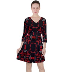 Abstract Pattern Geometric Backgrounds   Quarter Sleeve Ruffle Waist Dress