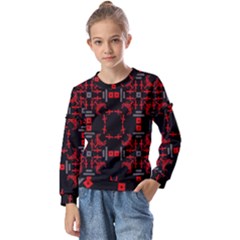 Abstract Pattern Geometric Backgrounds   Kids  Long Sleeve Tee With Frill 