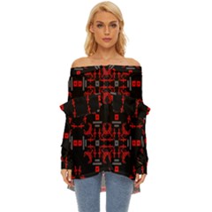 Abstract Pattern Geometric Backgrounds   Off Shoulder Chiffon Pocket Shirt