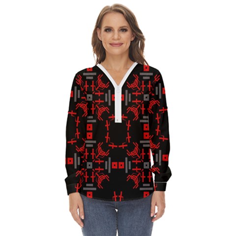 Abstract Pattern Geometric Backgrounds   Zip Up Long Sleeve Blouse by Eskimos