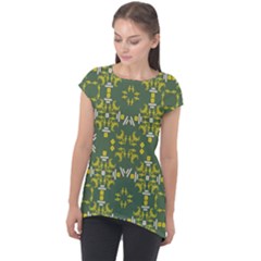 Abstract Pattern Geometric Backgrounds   Cap Sleeve High Low Top by Eskimos