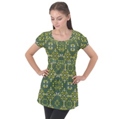 Abstract Pattern Geometric Backgrounds   Puff Sleeve Tunic Top by Eskimos