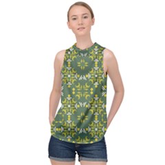 Abstract Pattern Geometric Backgrounds   High Neck Satin Top by Eskimos