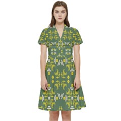 Abstract Pattern Geometric Backgrounds   Short Sleeve Waist Detail Dress by Eskimos